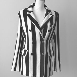 Elegant Black and White Striped Women's Blazer